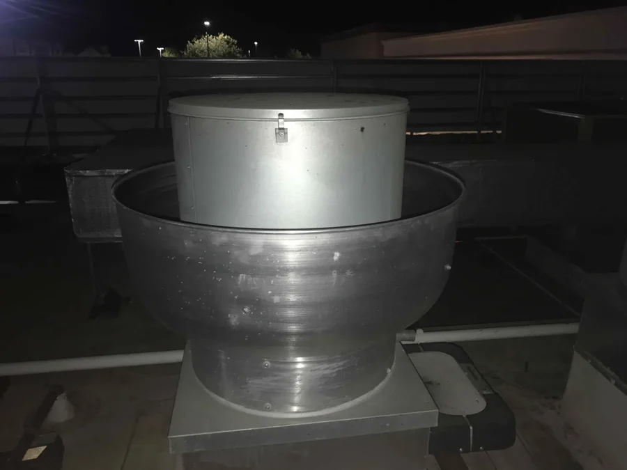 Installed rooftop commercial exhaust fan